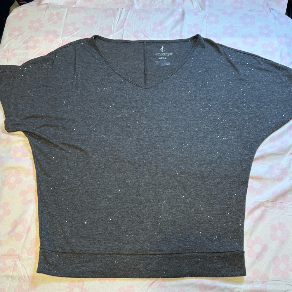 Juicy Couture Charcoal Gray Speckled V-Neck tee